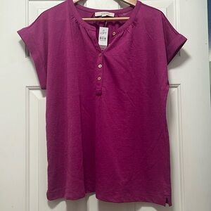 LOFT Short Sleeve Top with Gold Buttons